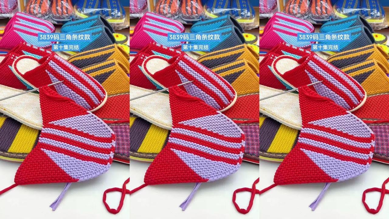 38-39 code triangle stripe cloth line crochet slippers, Episode 10 #video #cloth line crochet slipp