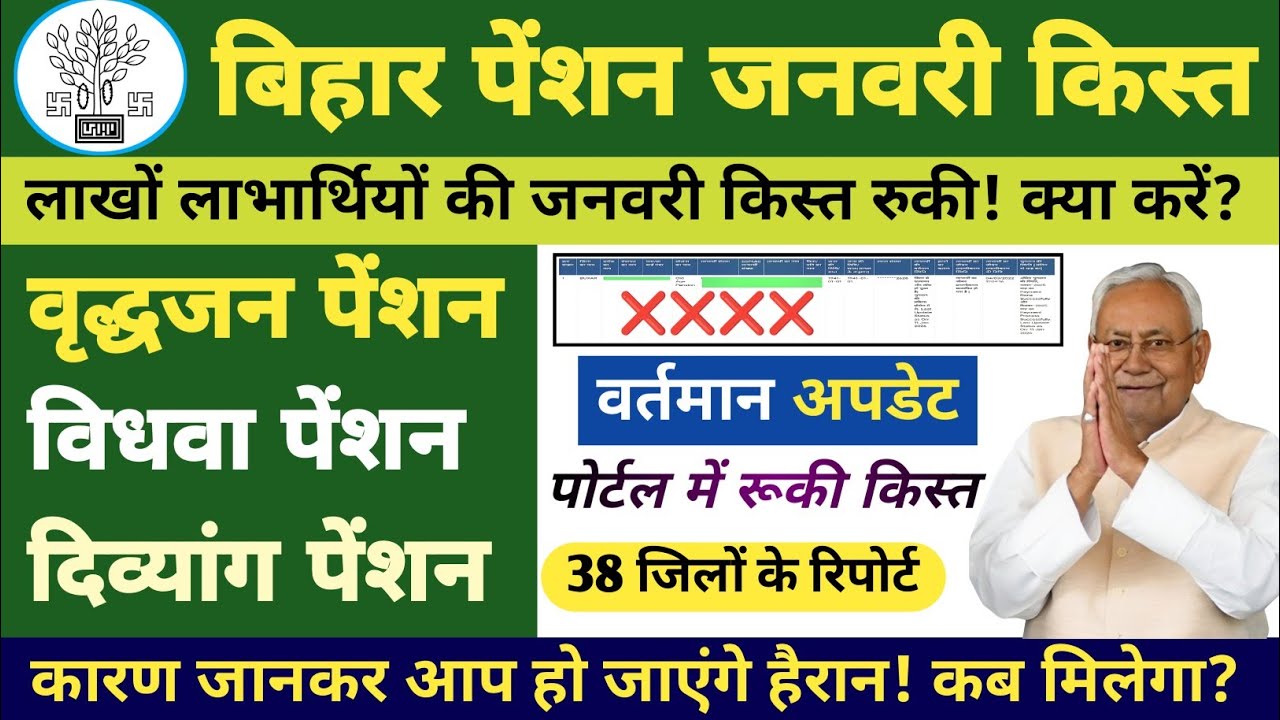 16 जनवरी! लाखों लाभार्थियों की जनवरी किस्त रुकी। ₹1100 की राशि नहीं मिली। बिहार पेंशन नया अपडेट।