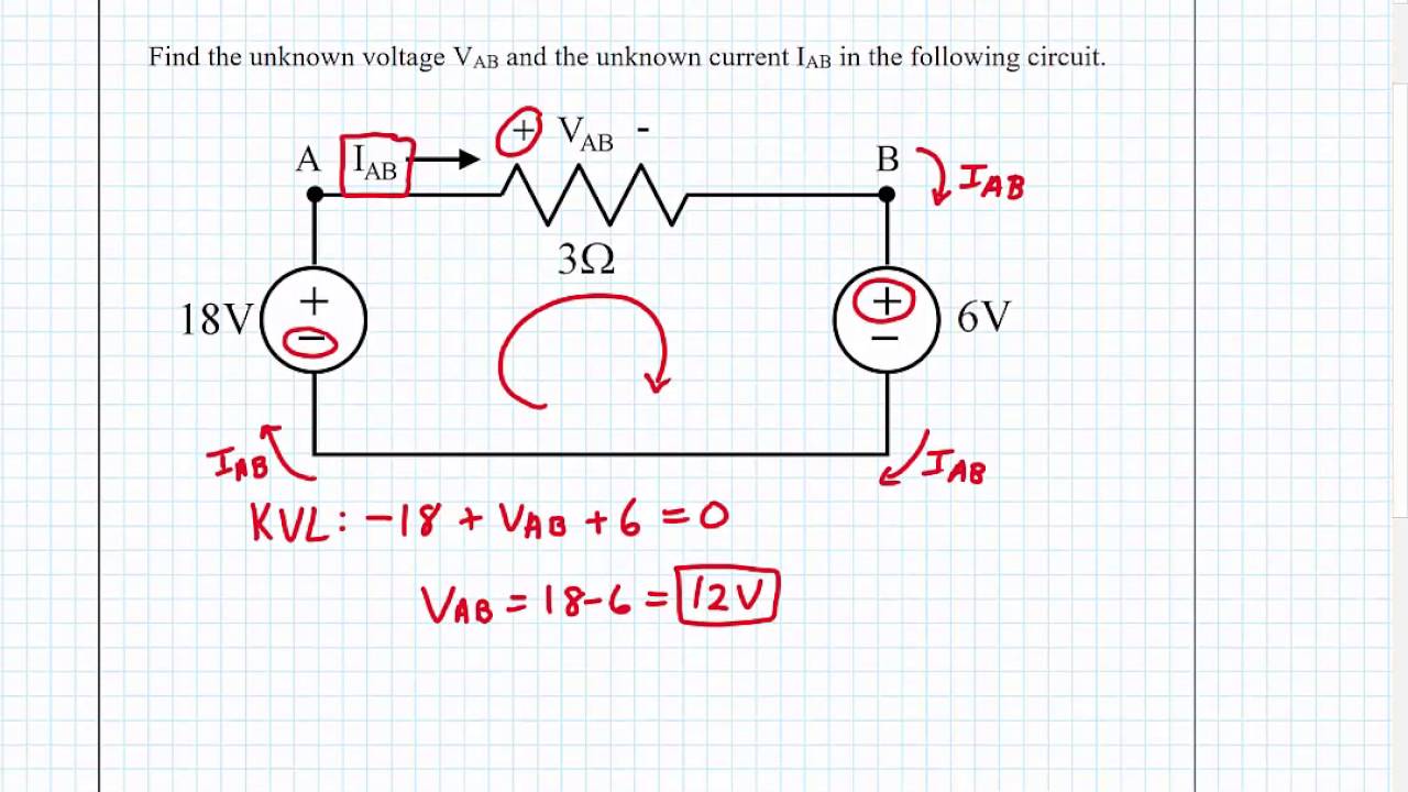 Пример ECE 100 03 KVL с двумя источниками напряжения