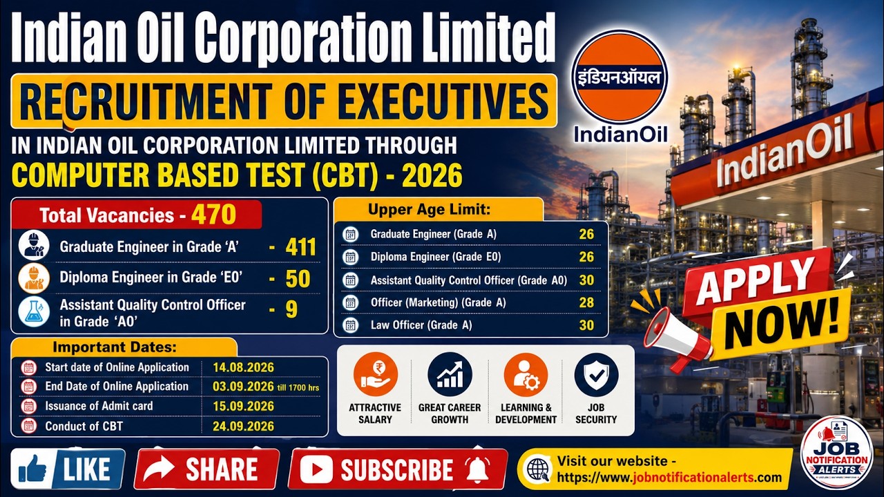 Indian Oil Recruitment 2026 🔥 470 Vacancies | Graduate & Diploma Engineers | 03 Sep 2026