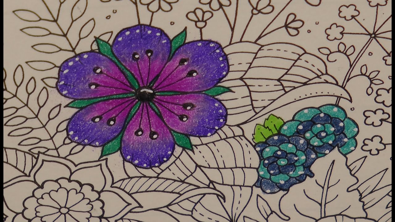 Adult Colouring Tutorial Pink/Purple Flower -  from Johanna Basford 2021 Weekly Planner