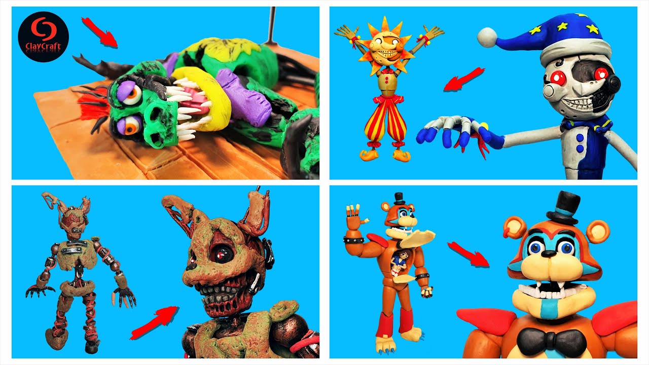 Monty, Sundrop, Moondrop, Glamrock Freddy, Burntrap with Clay | FNAF Security Breach 