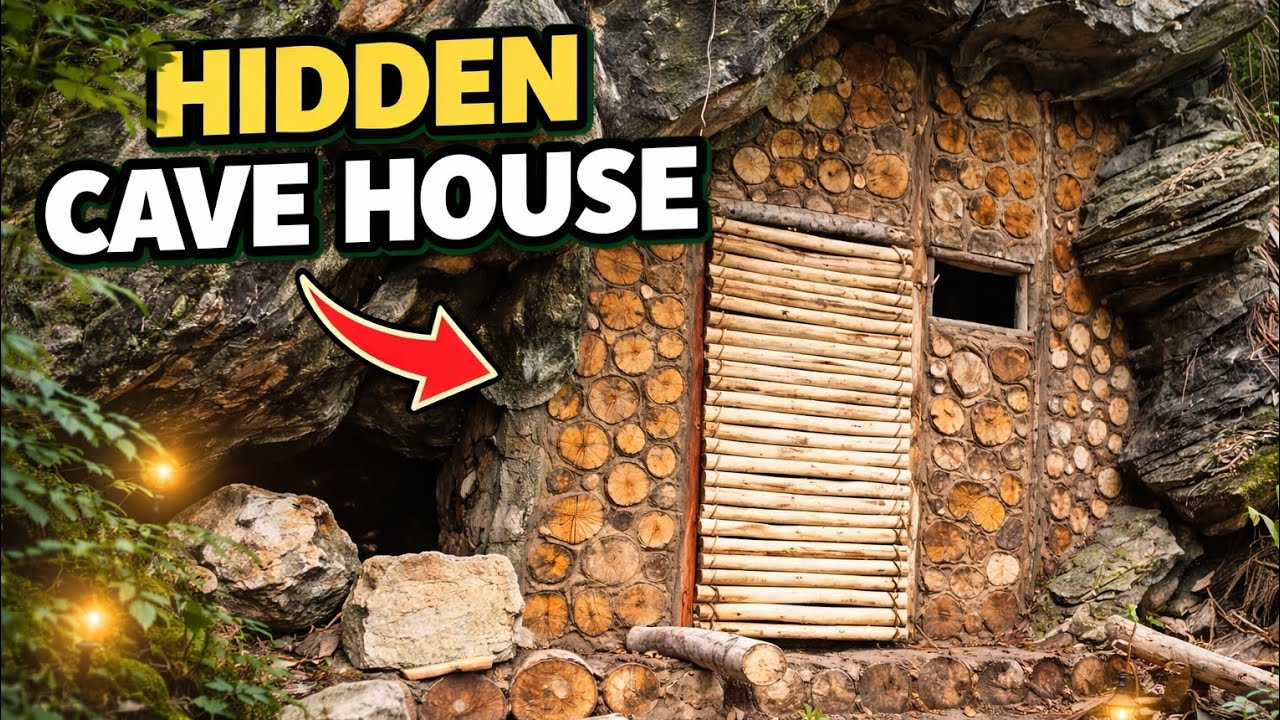 Alone man Creat a Hidden Cave House | Alone man survive in cave house | 100 days survived in cave 