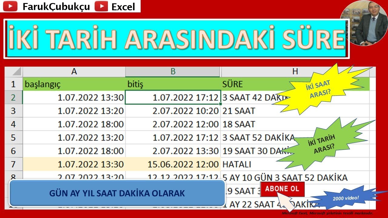 EXCEL İKİ TARİH ARASINDAKİ SÜRE - YIL AY GÜN SAAT DAKİKA - YENİ !