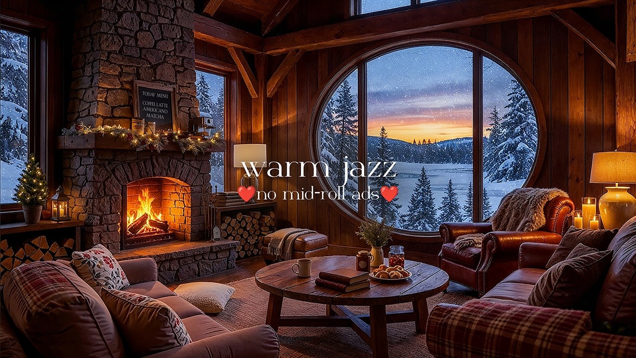 ❄️ Relaxing Warm Winter Jazz (NO MID-ROLL ADS) – Fireplace Ambience for Relaxation & Focus