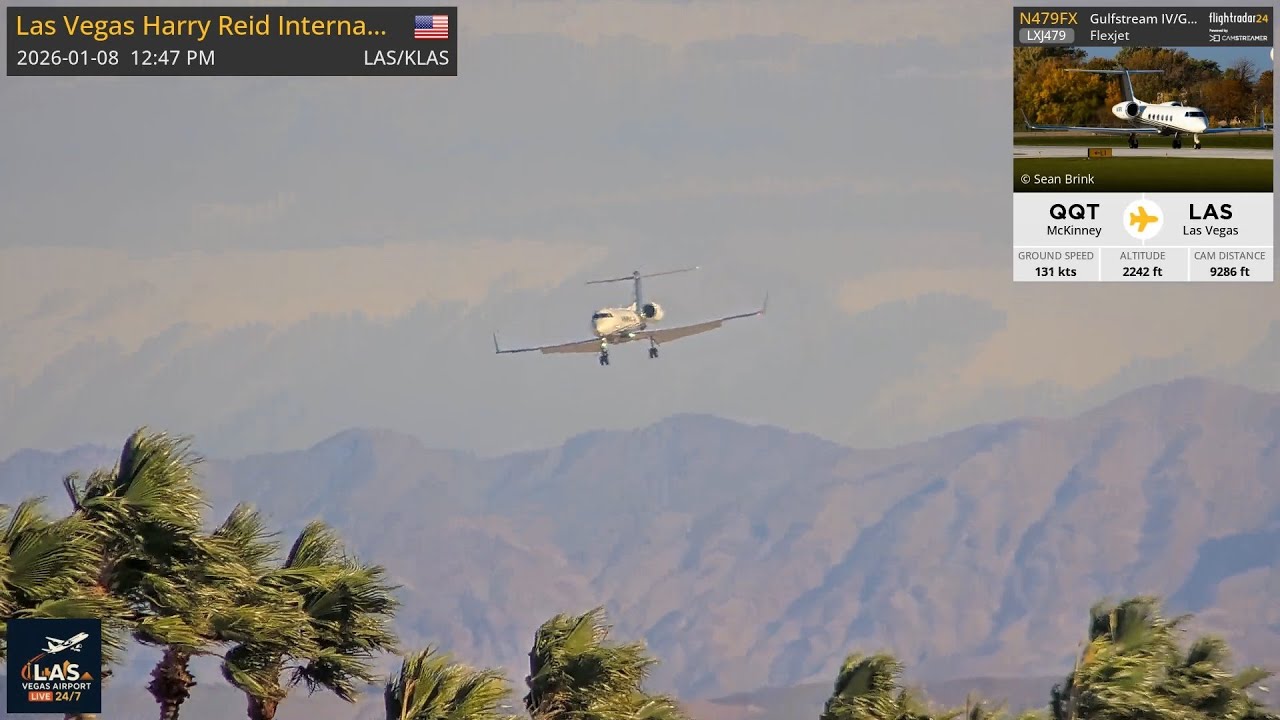 Gulfstream G450, N479FX, Taking on Crosswind at arrival to LAS Vegas Airport.