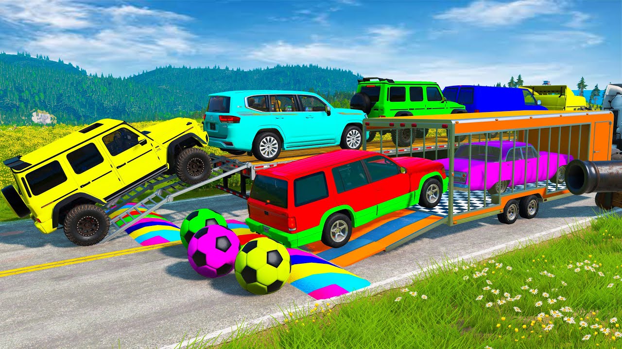 Flatbed Truck McQueen | Transportation with Truck - Pothole vs Car | BeamNG.Drive Gameplay #31