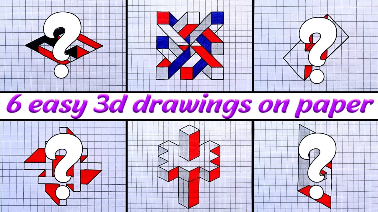 How to draw 3d | 6 easy 3d drawings / dibujos 3d on paper | 3d drawing | dibujos en 3d