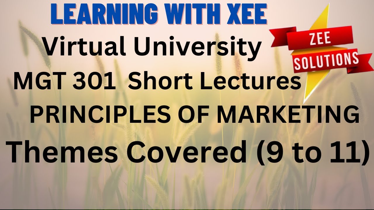 MGT301 Short Lectures PRINCIPLES OF MARKETING Themes Covered (9 to 11) Virtual University