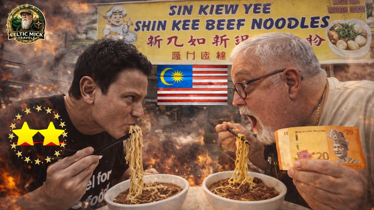 Следуя за Марком Виенсом в ресторан Sin Kiew Shin Kee Malaysia: лапша с говядиной, отмеченная в г...