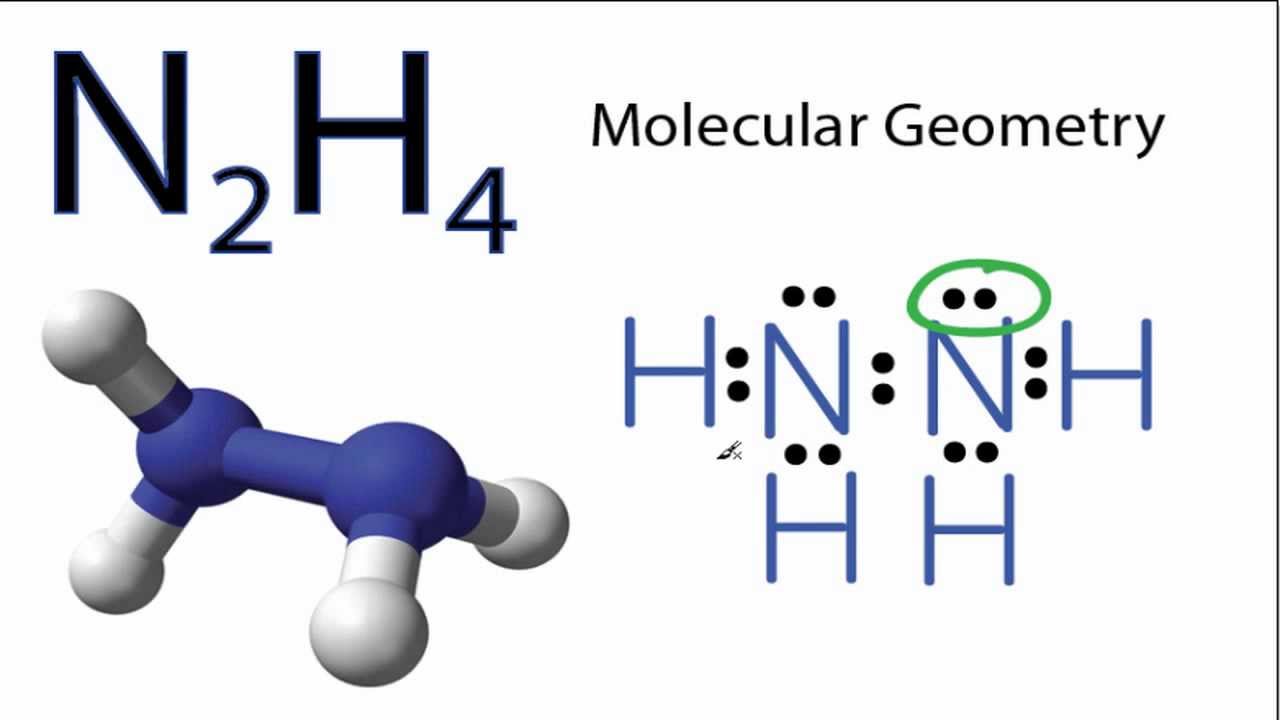 N2H4 Molecular Geometry and Bond Angles (actual bond angle is less than 109.5 degrees)