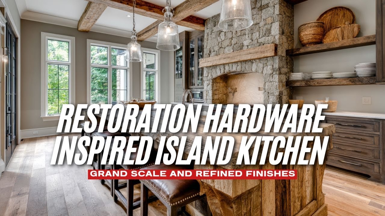 Restoration Hardware Inspired Island Kitchen Design with Grand Scale and Refined Finishes