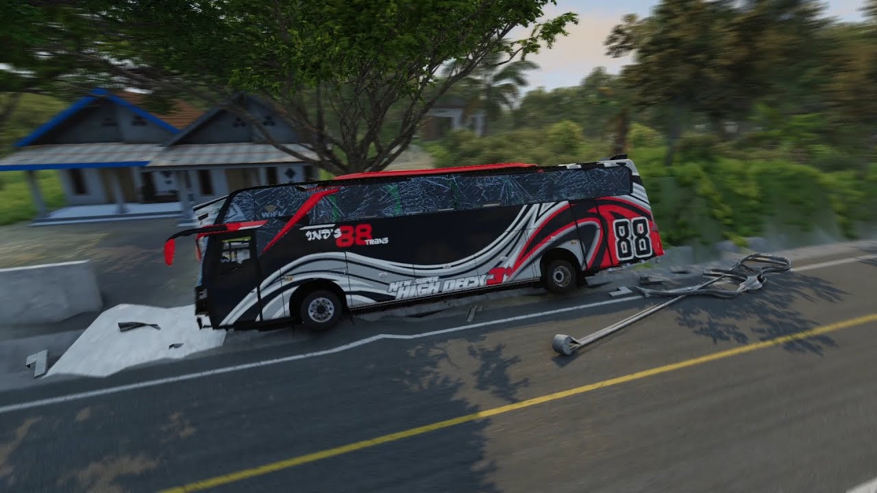 Ilustrasi Detik detik Bus Rem blong di jalur Bromo, versi Game Beamng Drive