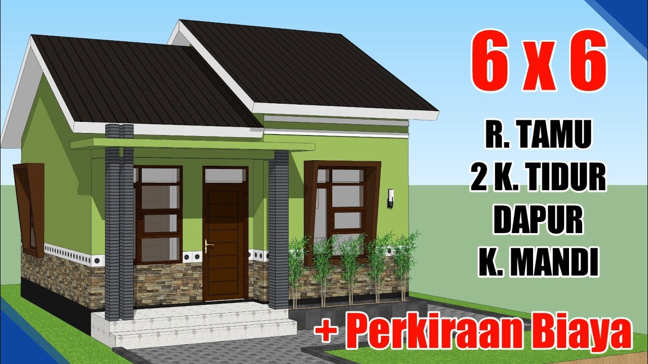 DESAIN RUMAH MINIMALIS 6X6 METER DENGAN 2 KAMAR TIDUR
