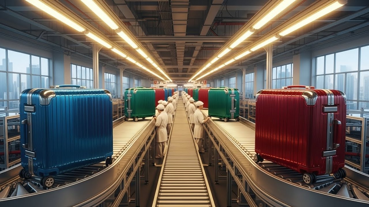 The Assembly of Luxury Suitcases Riveting Aluminum Shells for Travel Security