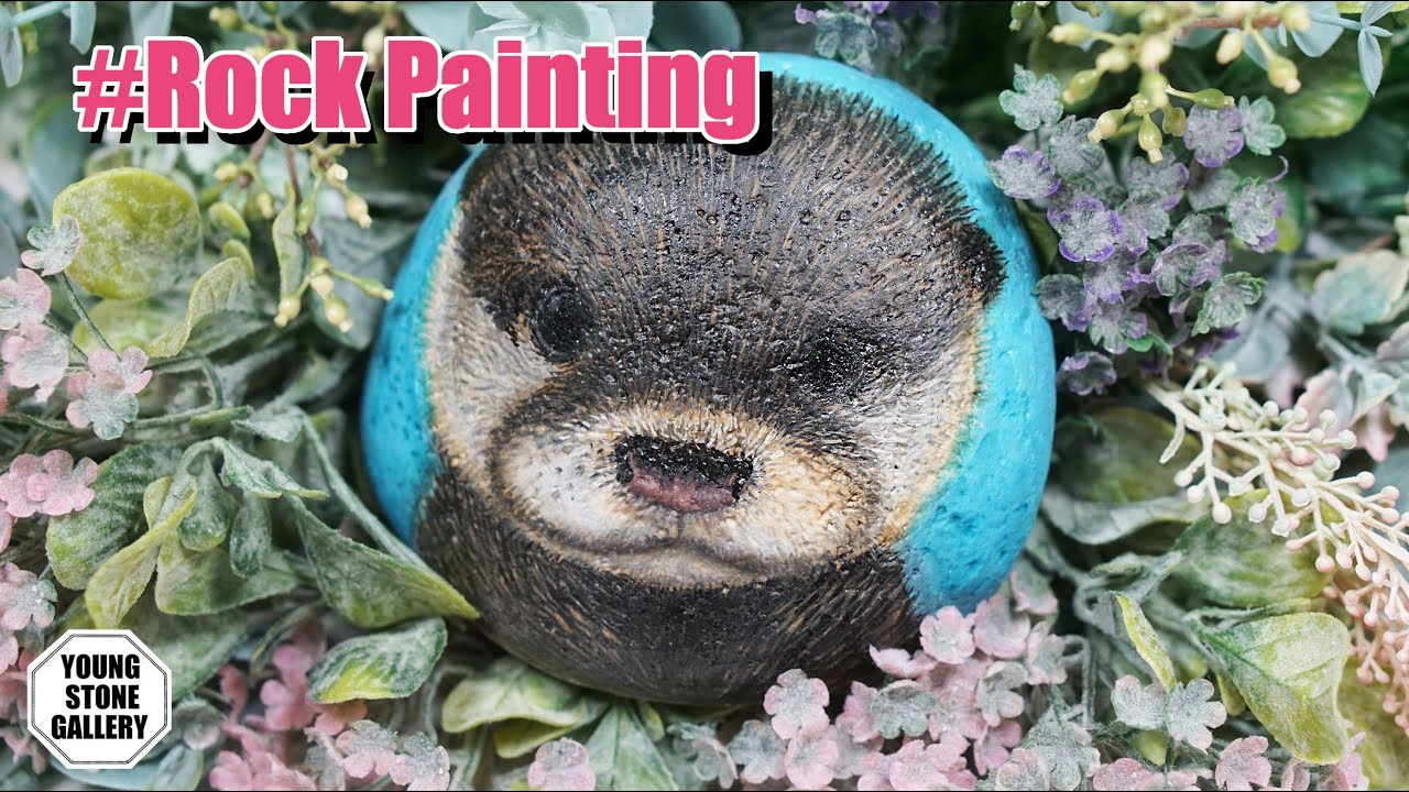 How to paint lovely baby otter on a rock | Rock painting