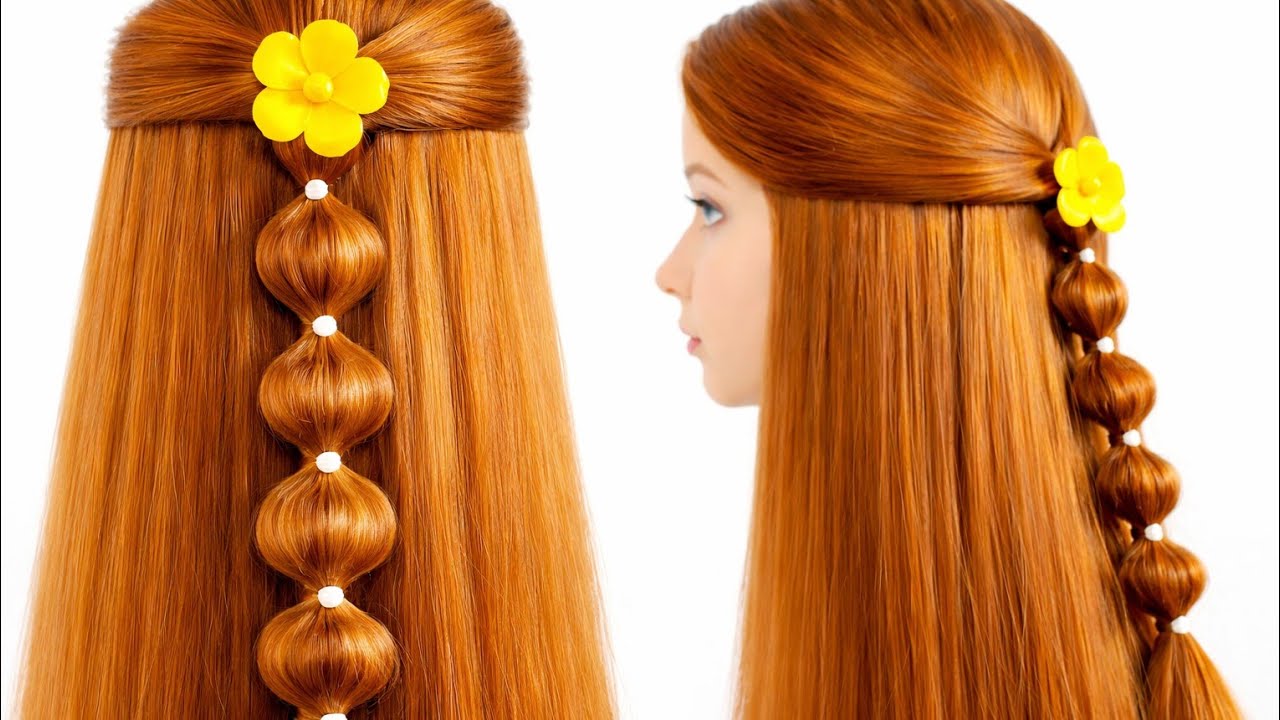 Open Hair Bubble Braid Hairstyle 😍 | Easy Party Look for Girls