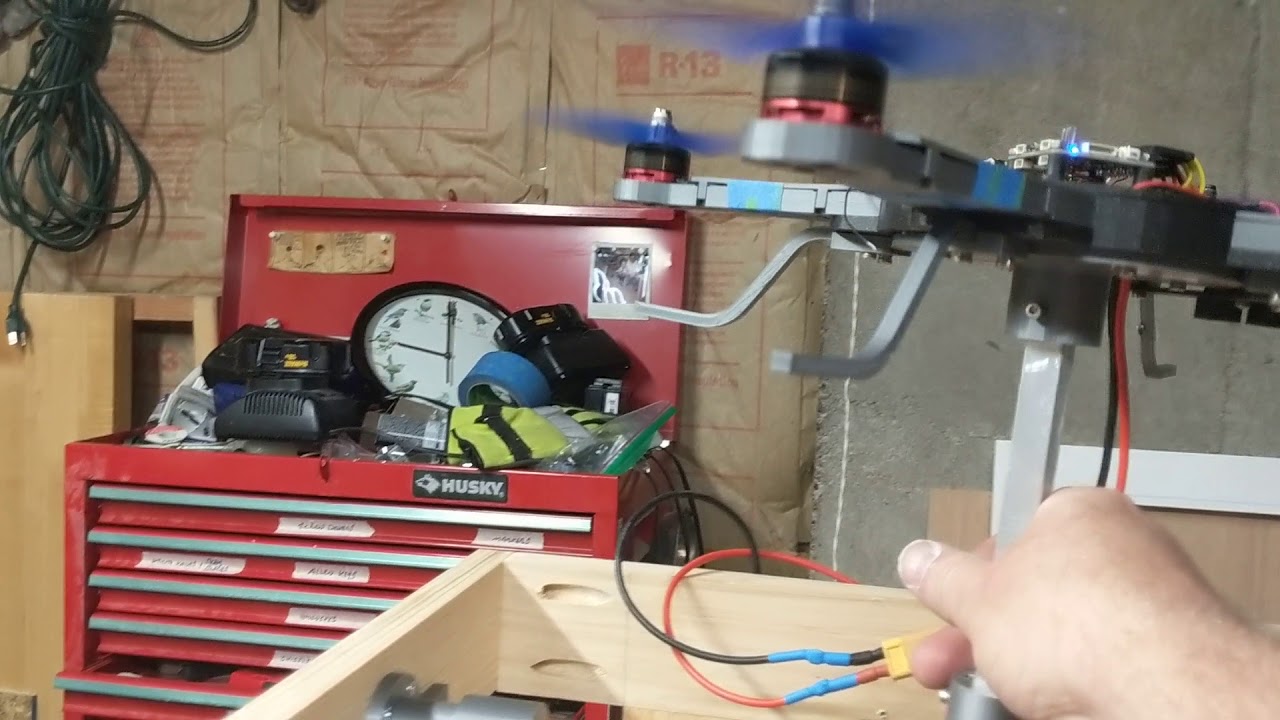 3D printed quadcopter on 3-axis gimbal test stand