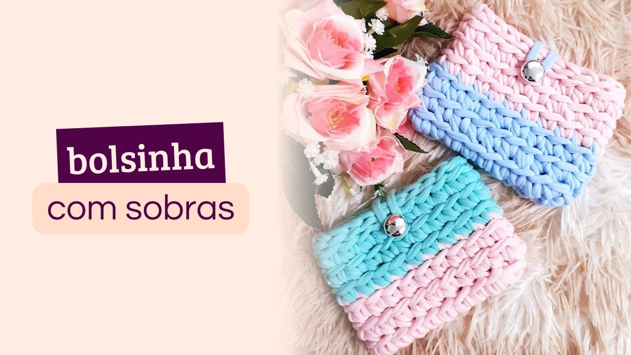 Bolsinha de crochê com sobras de fio de malha - Carteira de crochê fácil iniciante - Destro