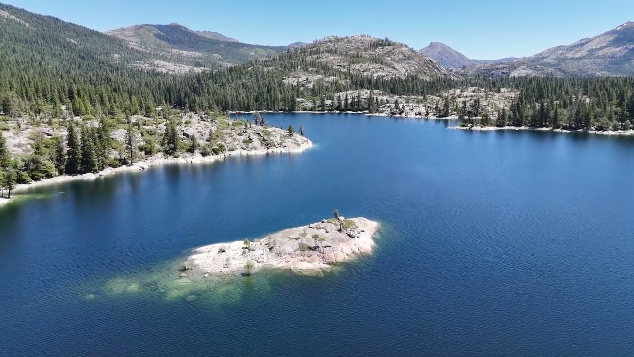 A nice slow relaxing flight over Lake Spaulding, Nevada County CA, Spring 2025 - HD 4K drone video