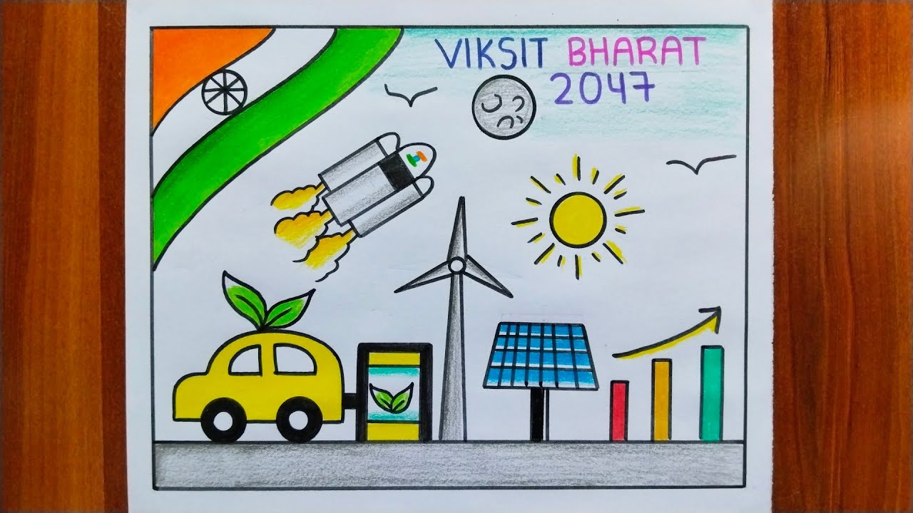 Viksit Bharat Drawing Easy / Viksit Bharat 2047 Poster Drawing / My Vision For India In 2047 Drawing