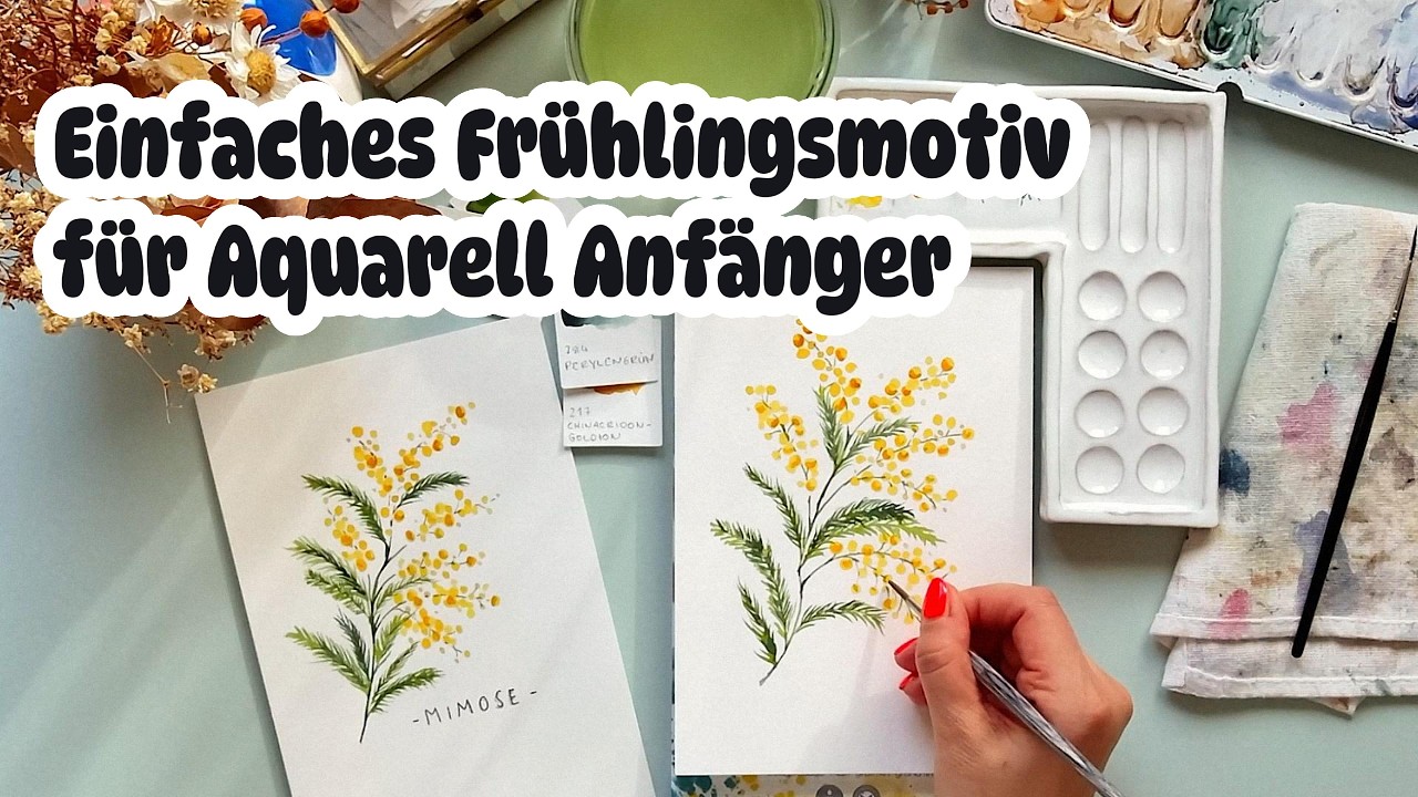 Mimose in Aquarell malen | Einfaches Frühlingsmotiv für Anfänger