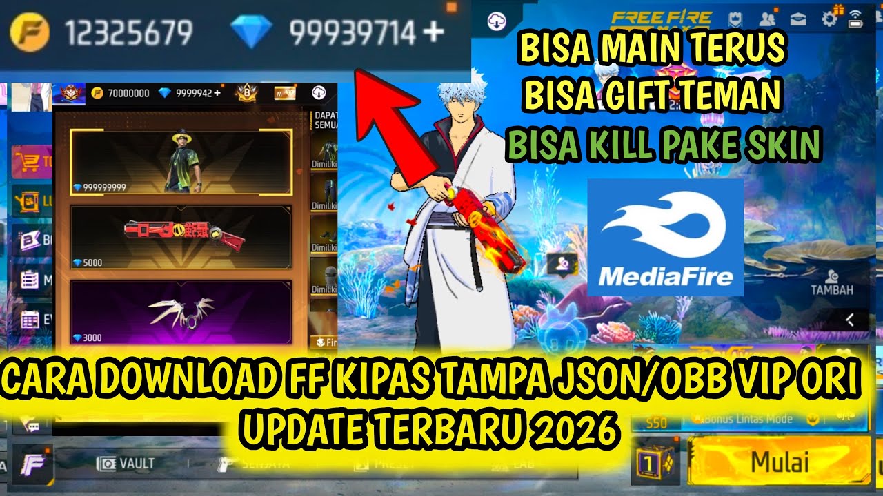 BISA MAIN & KILL‼️CARA DOWNLOAD FF KIPAS VIP ORI TAMPA OBB/JSON UPDATE TERBARU 2026