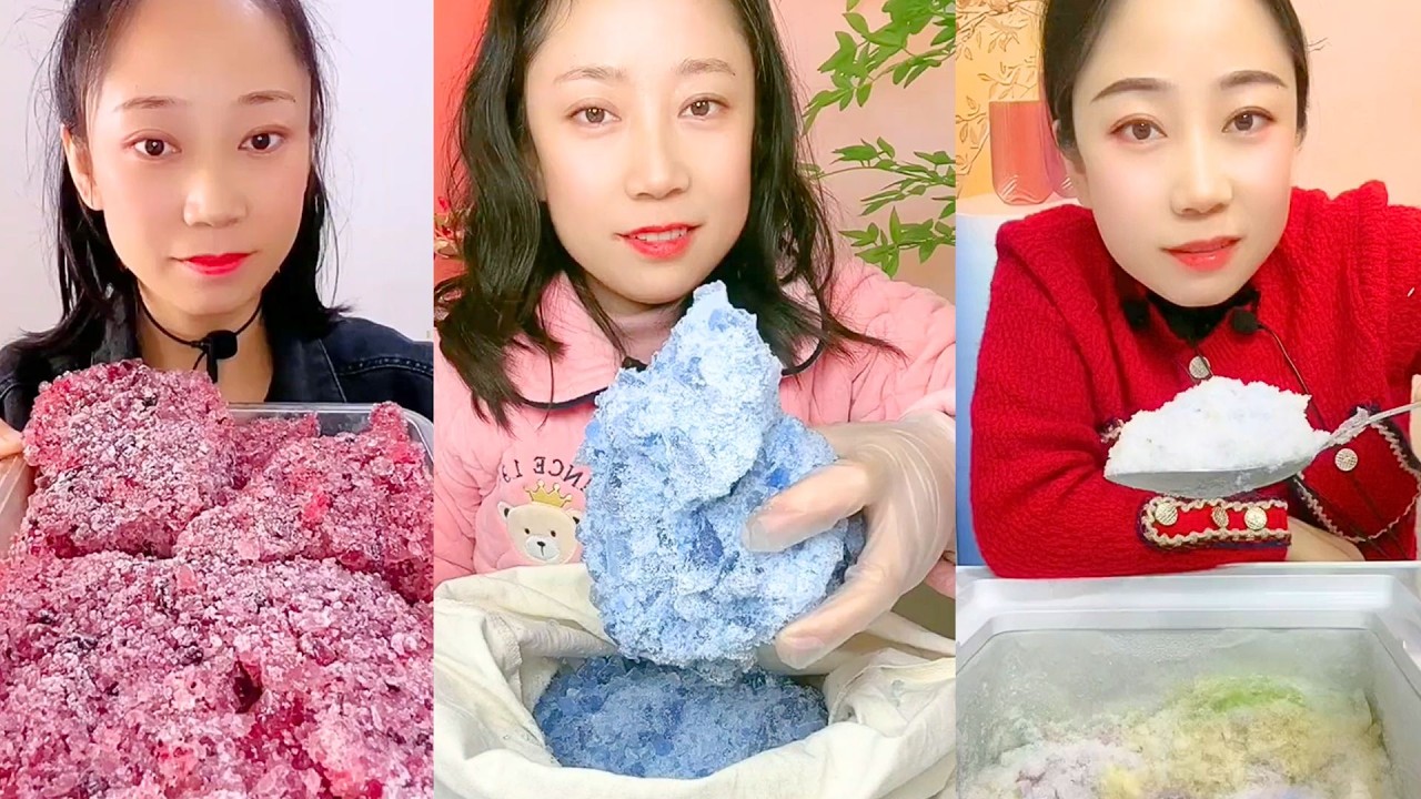 Blue Crystal Ice and Purple Snow Dessert Texture Tasting