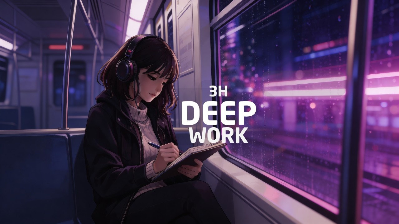 Deep Work Lo‑Fi (No Lyrics) | Rainy Metro Commute | 3 Hours