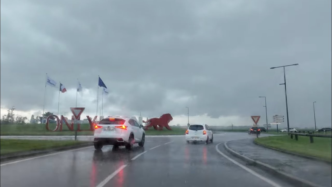 Driving in Heavy Rain — Lyon France 4K | Real Sounds & ASMR Vibes