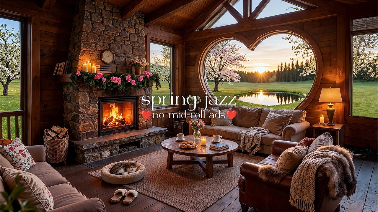 🌷Cozy Spring Jazz (NO MID-ROLL ADS) – Calm Coffee Shop Ambience for Productivity