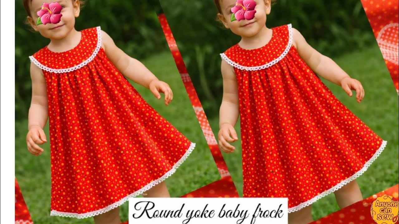 Round yoke baby frock for 3-4 year baby girl cutting and stitching tutorial | Yoke baby frock