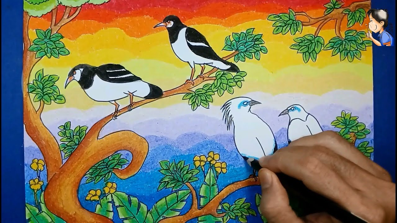 Cara menggambar Burung Jalak Dan Naga
