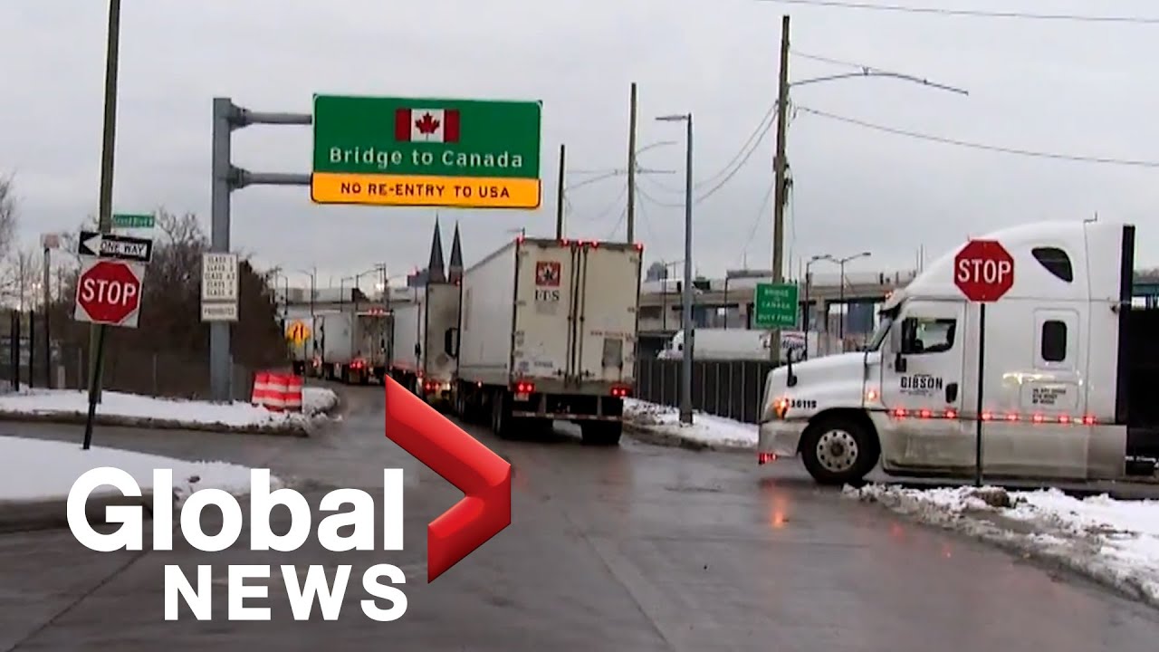 Trucker protests: Ambassador Bridge connecting Windsor to Detroit sees long delays