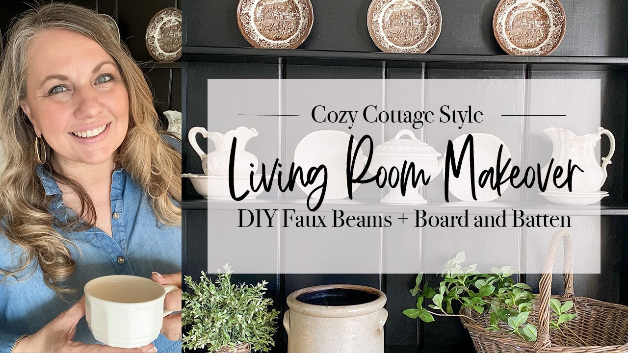 Cozy Cottage Style Living Room Makeover | DIY Faux Beams | 2024