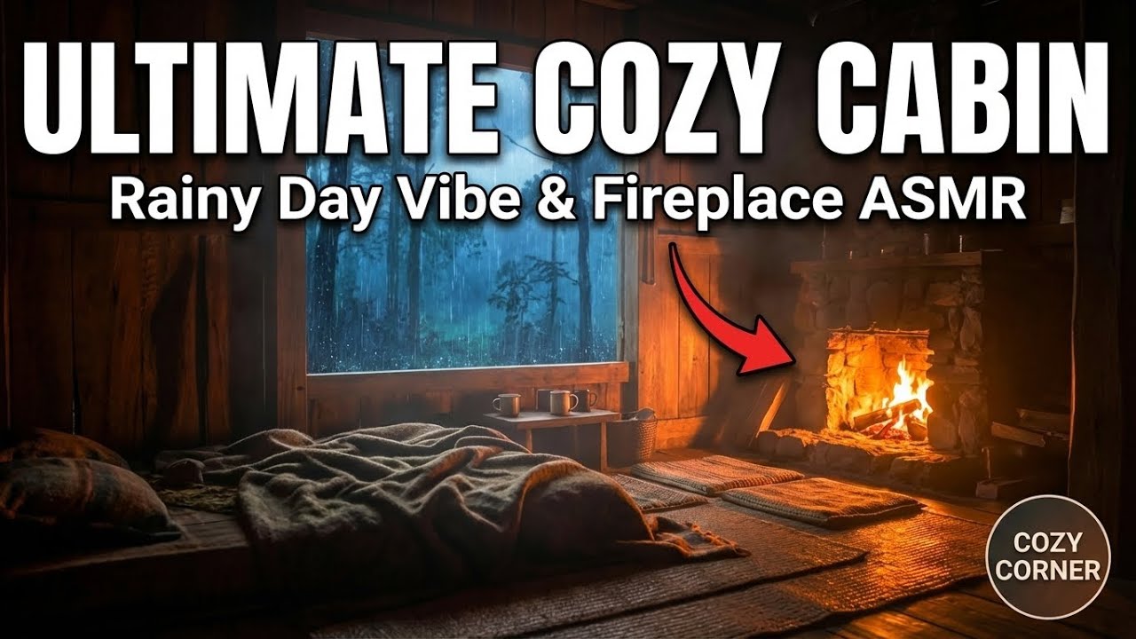 Ultimate Cozy Cabin Ambience 🌧️ Rainy Day & Fireplace ASMR (10 Minutes of Relaxing Vibes)