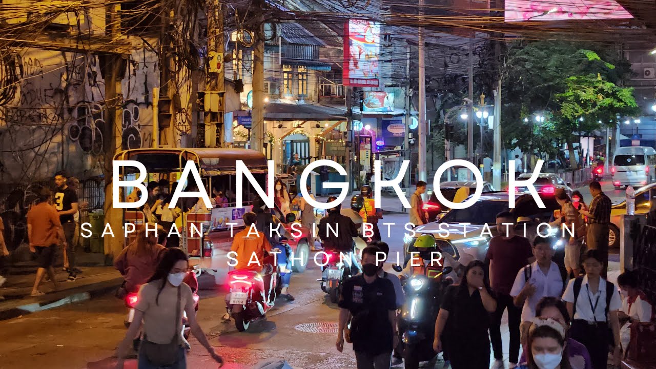[4K] Walking around Saphan Taksin BTS Station (Sathorn Pier) in Bangkok, Thailand