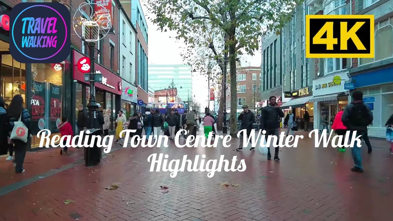 Reading Town Centre Winter Walk Highlights | 4K UK City Walk