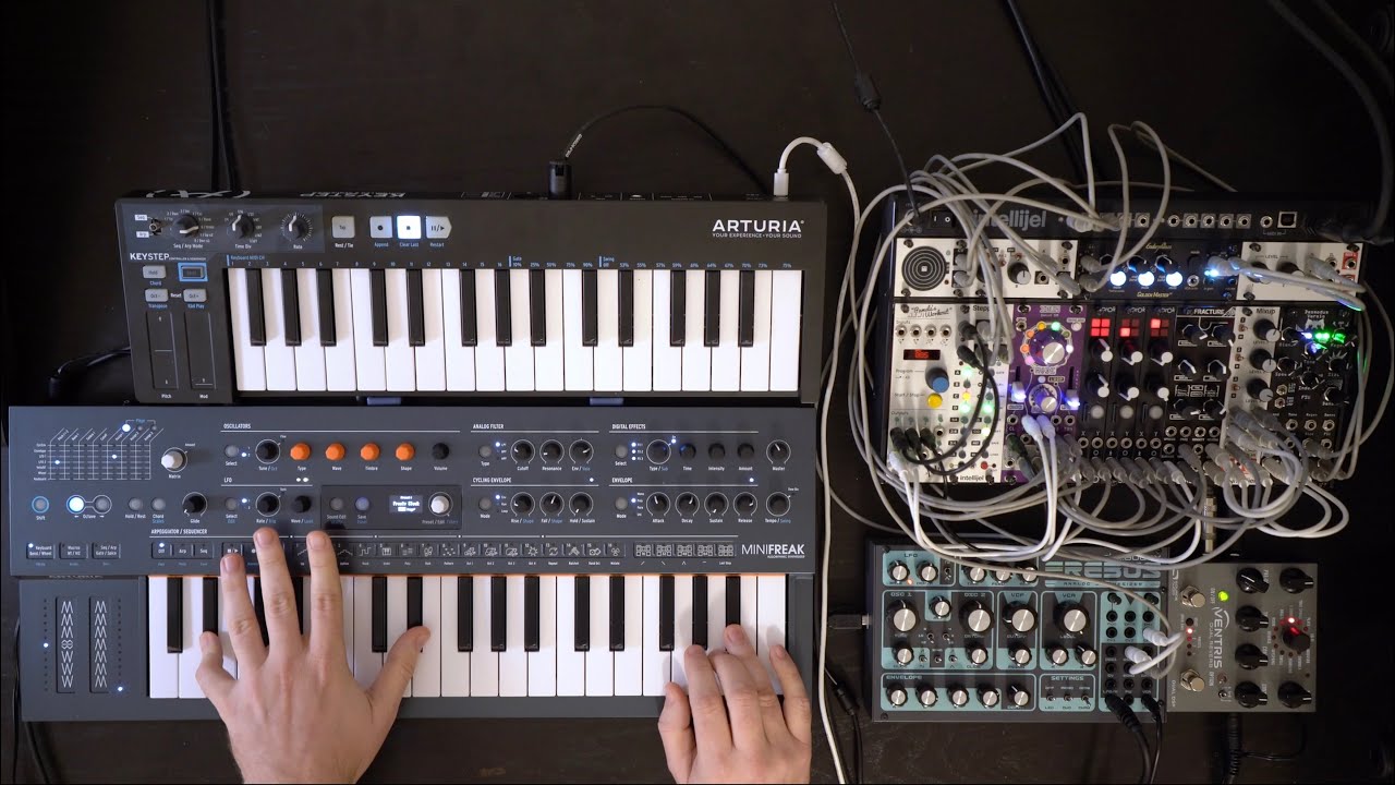 Synth jam with Arturia MiniFreak, Dreadbox Erebus, eurorack drums, and Reason 12 synths