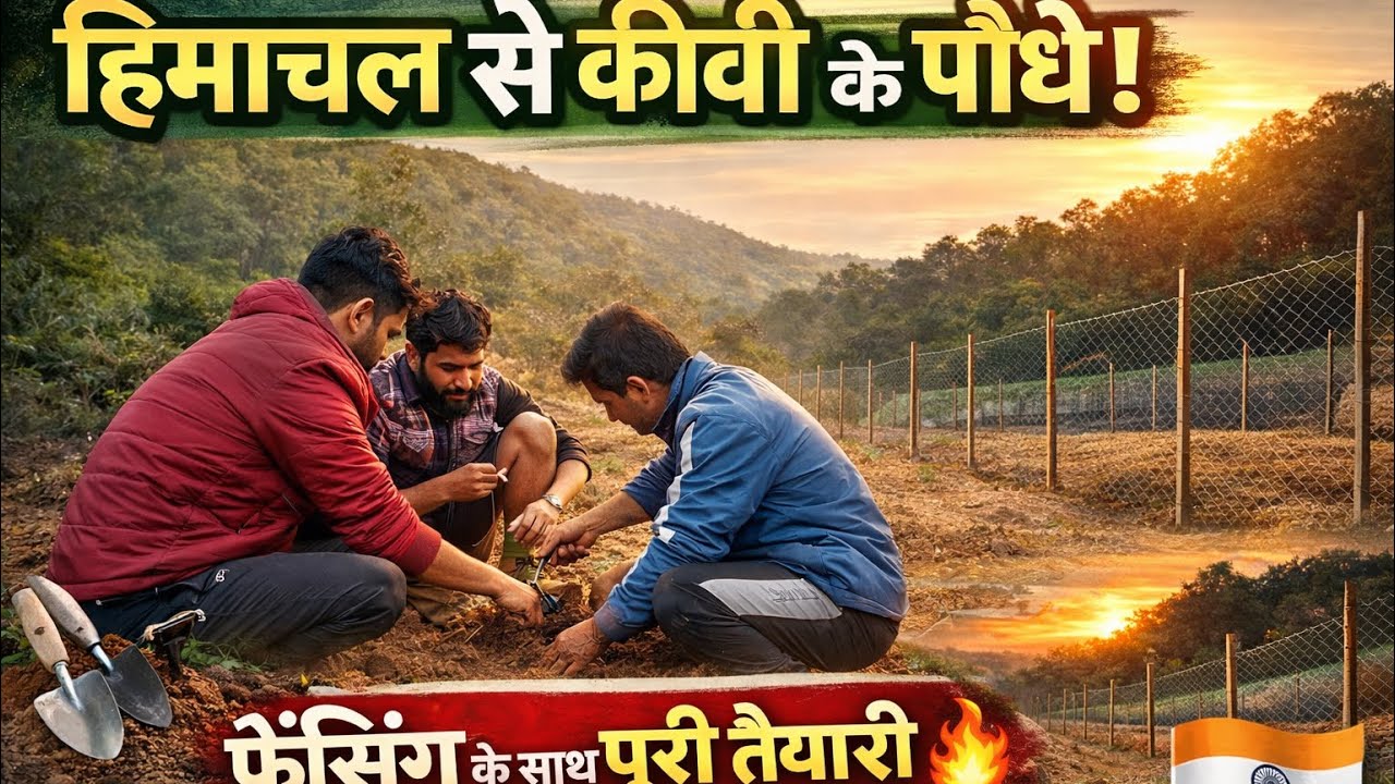 Kiwi series Part -3    हिमाचल से कीवी के पौधे कैसे लाए? खेत में रोपण और फेंसिंग का पूरा प्रोसेस