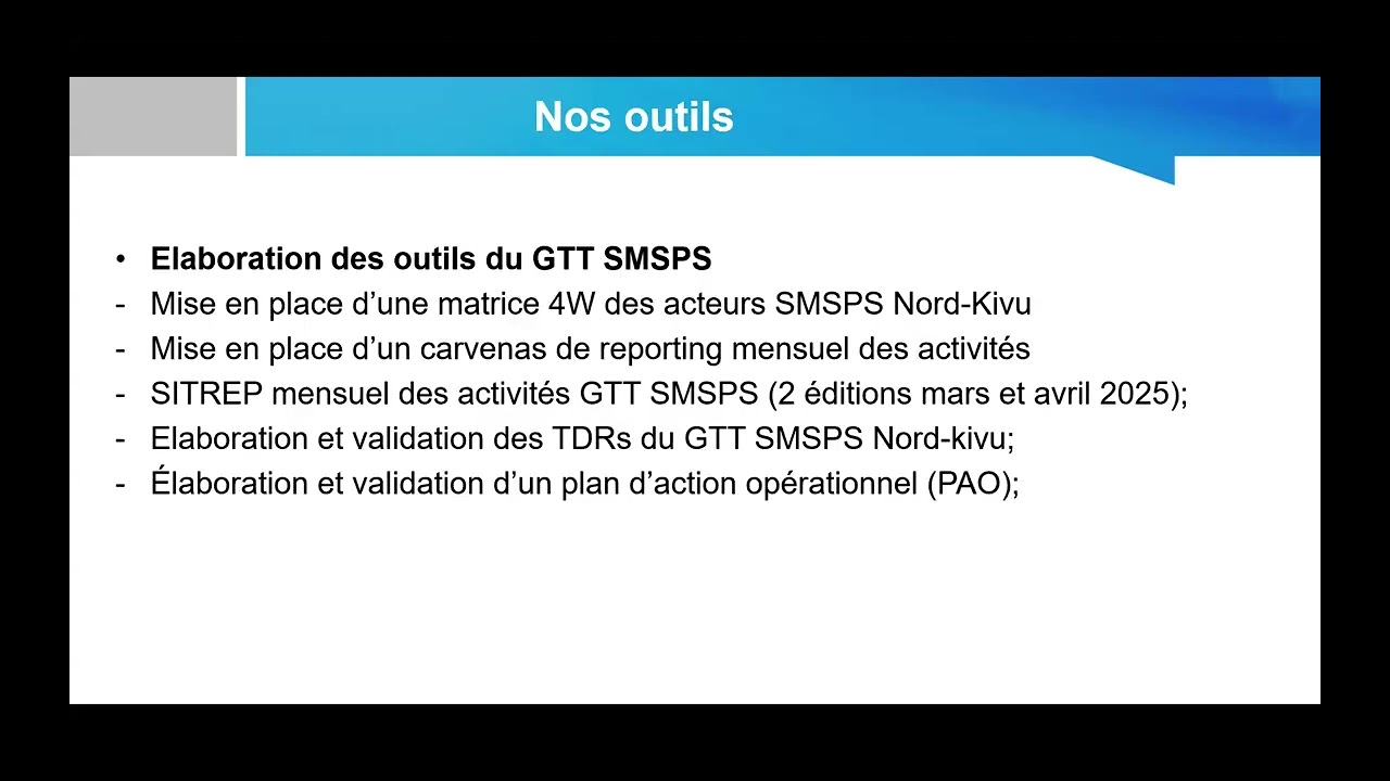 Développements récents au sein du GTTSMSPS au Nord Kivu/Cartographie sur les services SMSPS au Niger