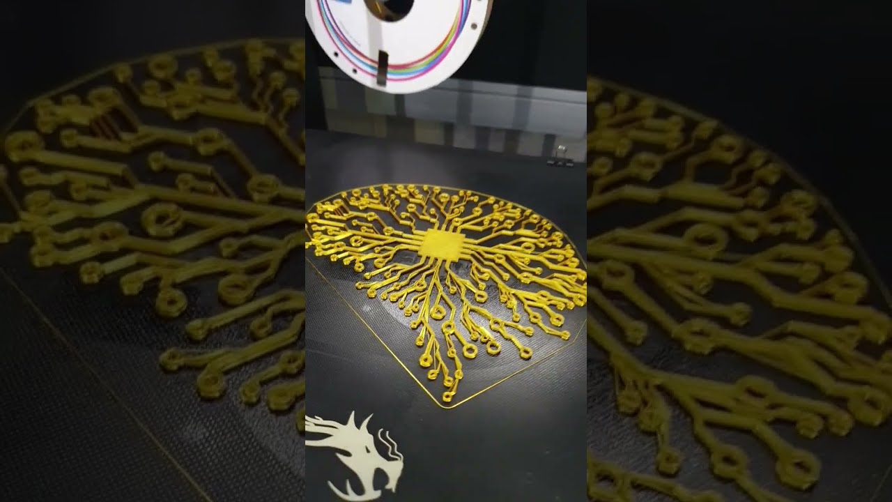 3D Printed Golden Electronic Brain Circuit Wall Art 🧐