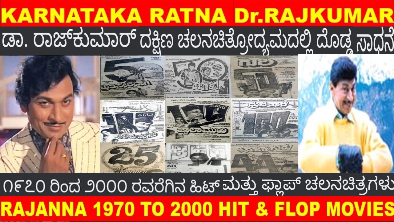 ACHIEVER OF KANNADA FILM KARNATAKA RATNA Dr RAJKUMAR 1970 TO 2000 HIT & FLOP MOVIES FULL DETAILS