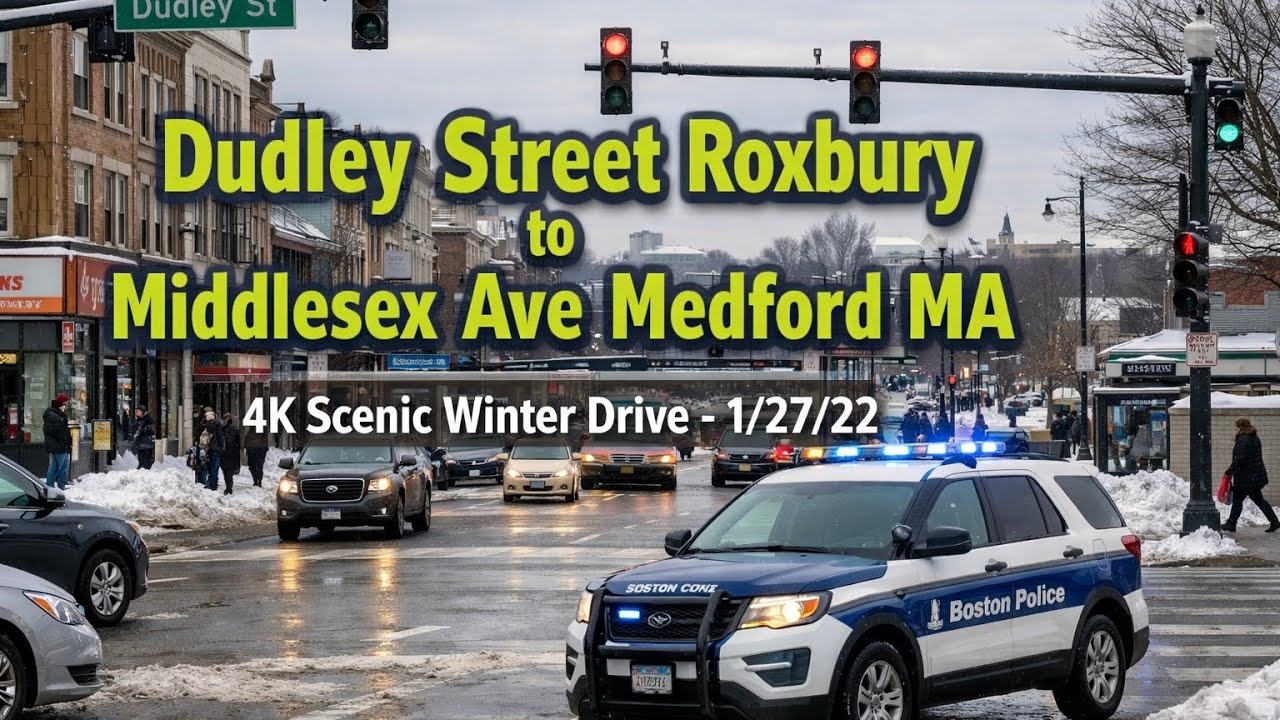 Dudley Street Roxbury to Middlesex  Ave Medford MA | 4K Scenic Winter Drive - 1/27/22