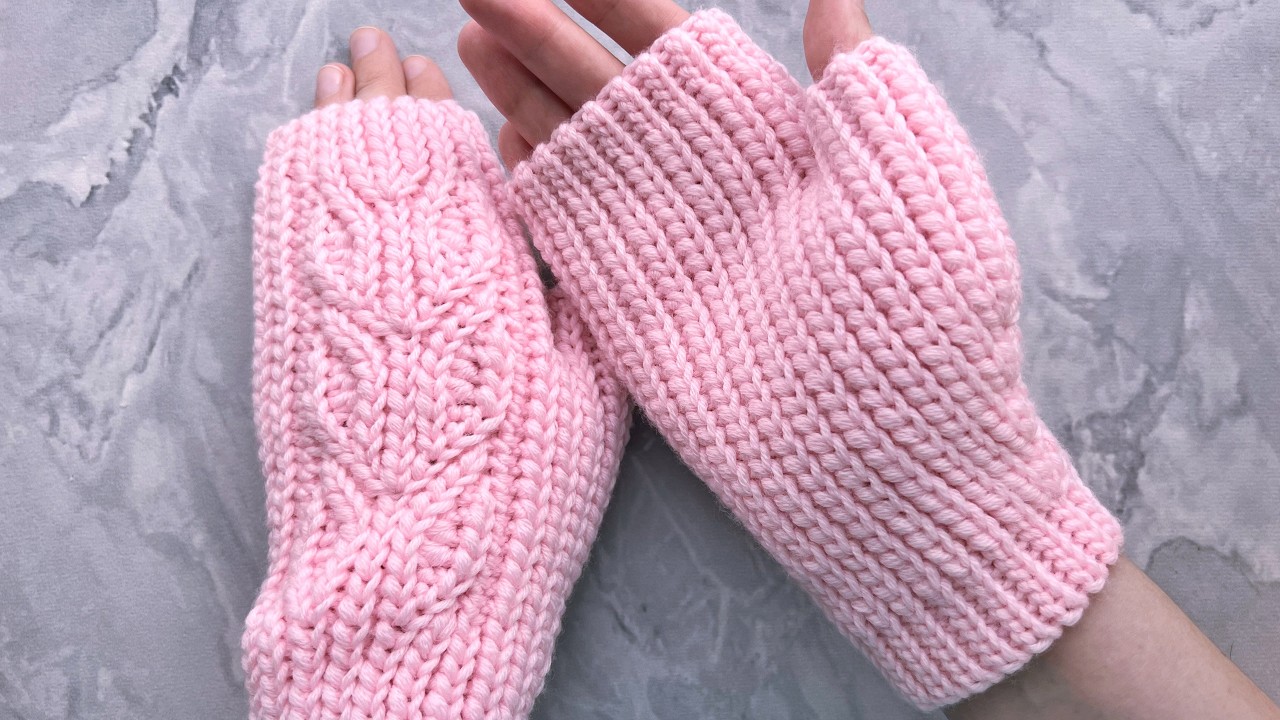 🧶👌 Митенки крючком с эффектом спиц! Вяжем ВЕТВИСТЫЙ УЗОР – проще, чем кажется! Правая митенка