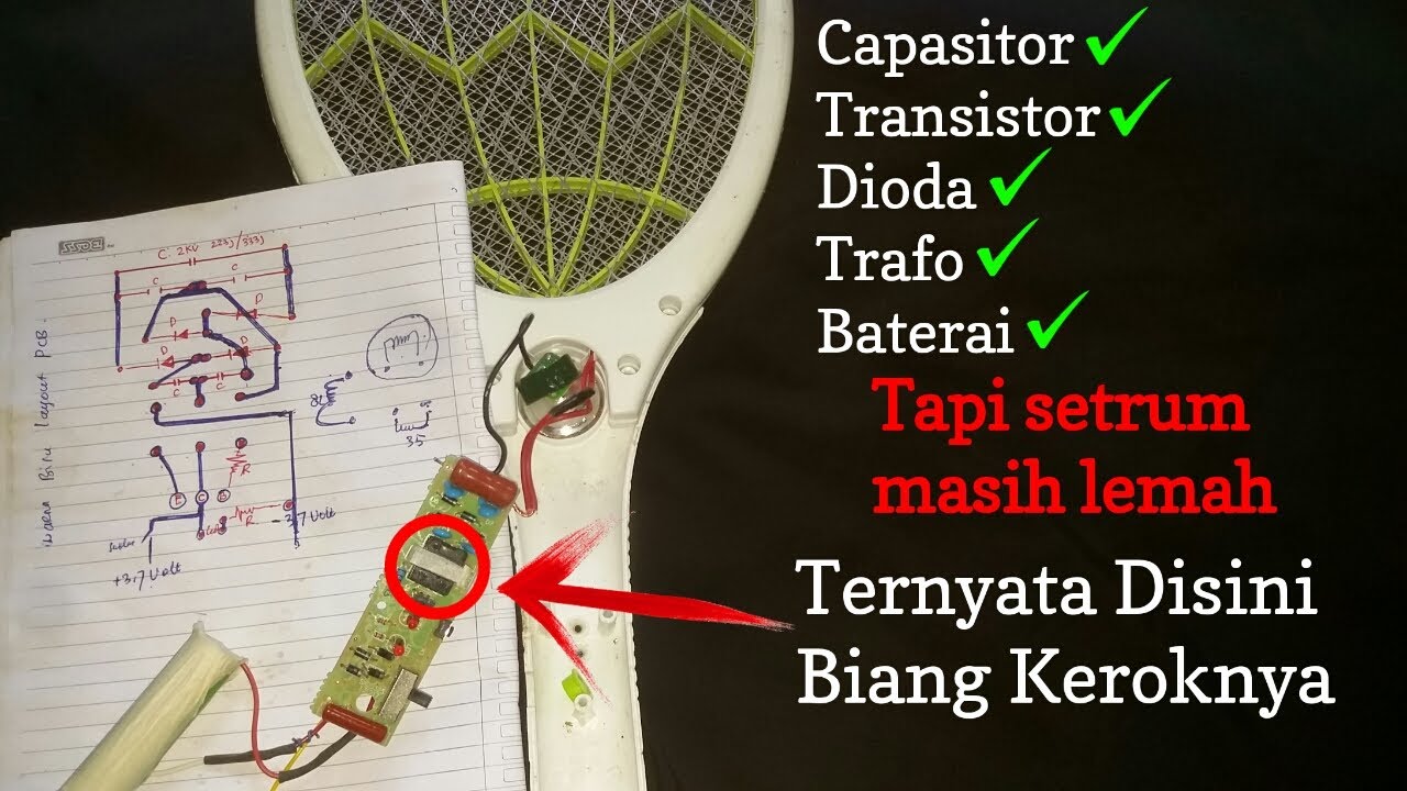 Servis raket nyamuk setrum lemah || skema raket nyamuk || menentukan kaki trafo raket nyamuk
