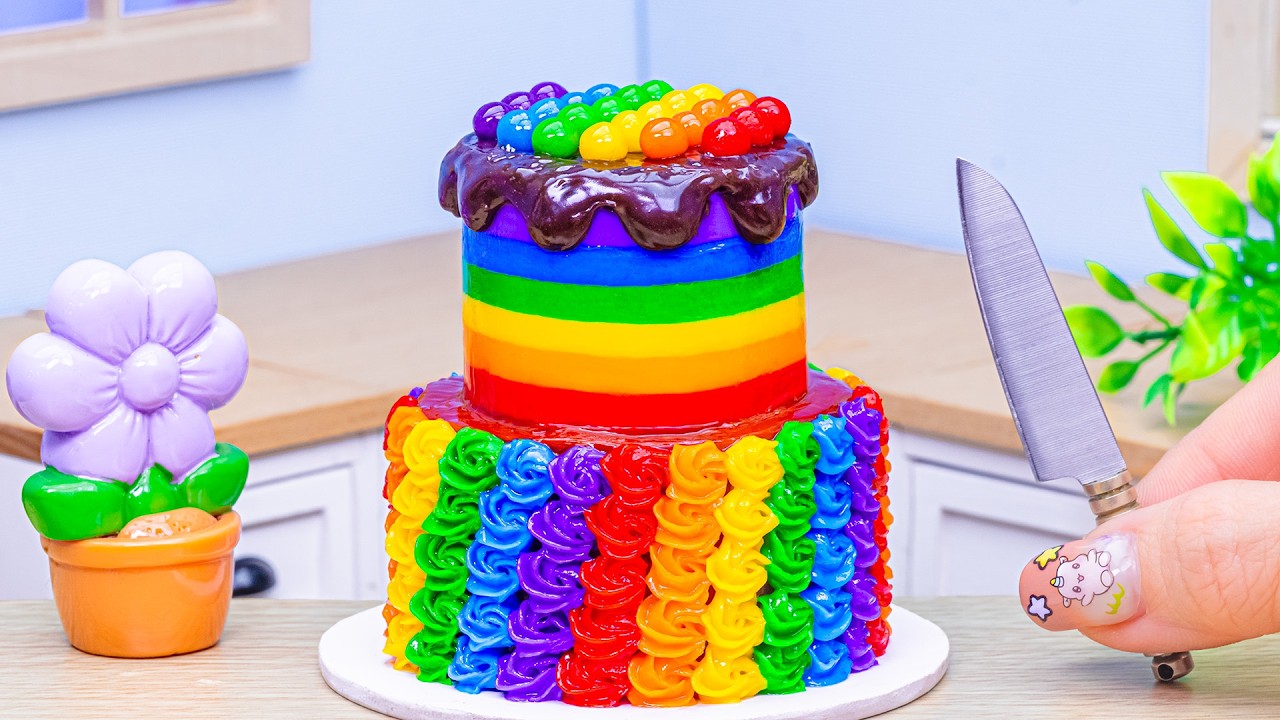 Amazing Rainbow Jelly Cake🌈🍫 Rainbow Chocolate Cake with Colorful Decorating | Gwen Mini Cakes