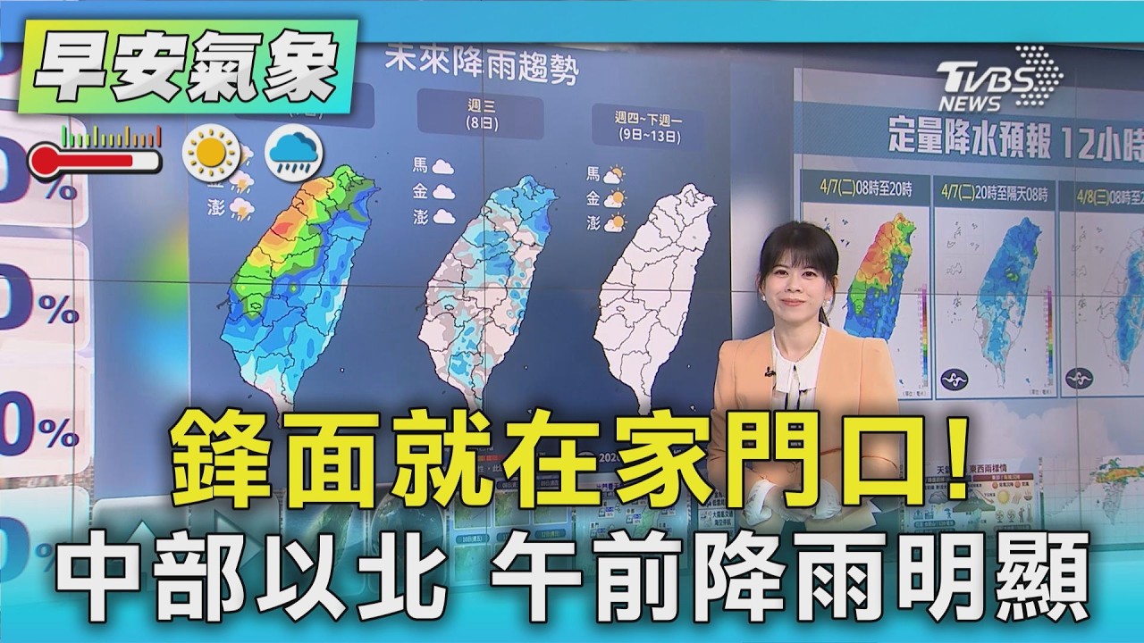 天氣/ 鋒面就在家門口!中部以北 午前降雨明顯｜氣象主播 謝宜倫｜早安氣象｜TVBS新聞 20260407 @TVBSNEWS01