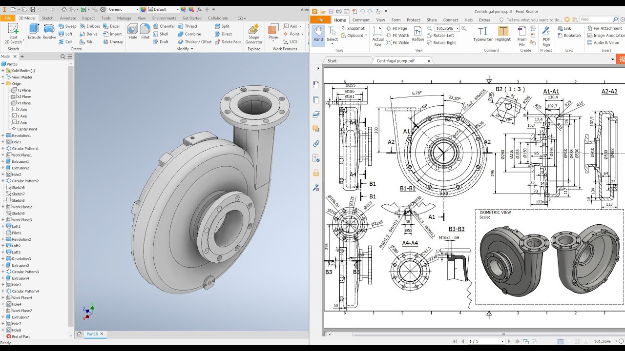 Autodesk Inventor 2021 Tutorial E10 - Centrifugal pump body