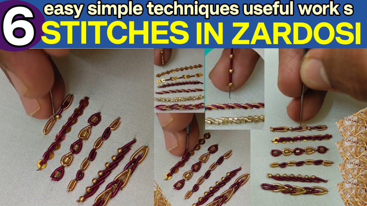 Aariwork 6 stitches in zardosi || easy techniques useful works || Aariwork 